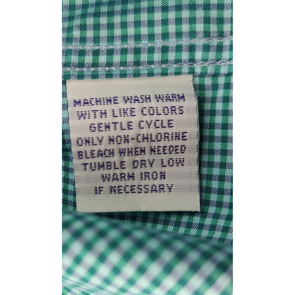 Alan Flusser Mens XL Teal Gingham Check Cotton Button Down Shirt Long Sleeve - Picture 8 of 10